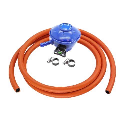 JD Brands 21mm Butane Gas Regulator Clip-On with 2m Hose & 2 Clips Blue Fits Calor 21mm Valves for BBQs Camping & Patio Heaters