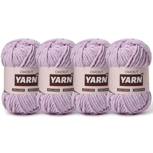 Image of 4 Packs Plush Chenille Chunky Crochet Yarn - Baby Yarn for Crocheting Soft - Velvet Yarns Knitting for Blankets Crafts - Fluffy Amigurumi Yarns 200g /262.5yds (4 Light Purple)