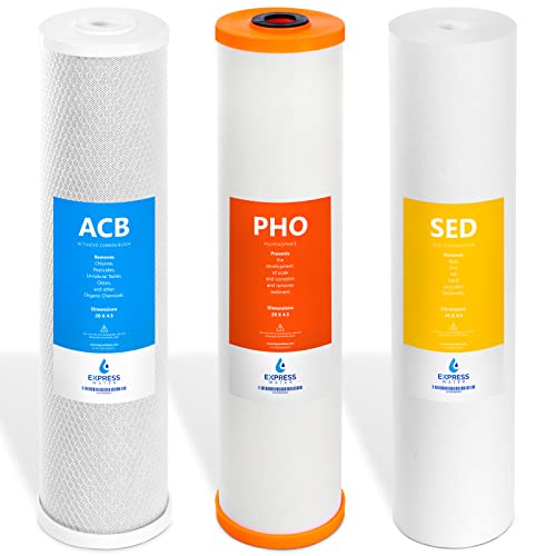 Image of Express Water Whole House Anti Scale Filter Set - 3 Stage Filtration Water Conditioner Replacement Kit - Sediment, Carbon Block, Polyphosphate High Capacity Cartridge - 5 Micron - 4.5 inch x 20 inch inch