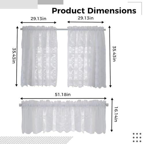 Cortinas de cocina de encaje Tressify para ventanas pequeñas estilo granja, juego de 3 piezas 5