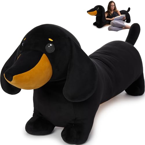 MorisMos Dachshund Stuffed Animal Plush 4ft, 43'' Long Wiener Dog Body Pillow for Kids Adults, Lifelike Wiener Dog Toy Designed in NYC, Realistic Black Dachshund Gift for Girl Boy Toddler Women