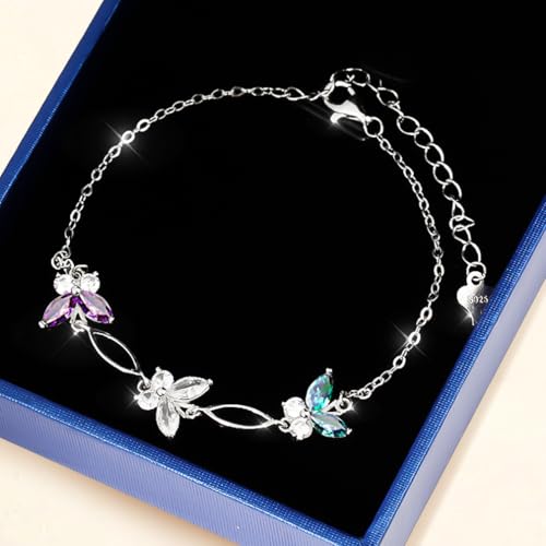 Image of Sterling Silver Butterfly Link Bracelet for Women,Adjustable Charming Dainty Jewelry,Ideal Gift for Mom,Wife and Her