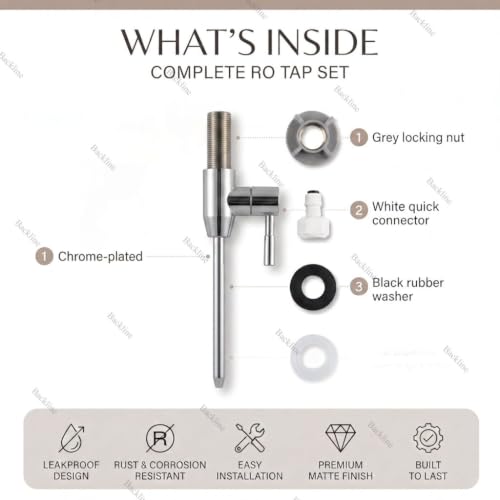 Image of Backline Stainless Steel RO Water Purifier Faucet Tap for Kitchen Cabinet Mount - Includes 1 /4 Inch Pipe & Fittings, Leakproof Design (Chrome Finish)