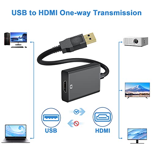 Adaptateur USB 3.0/2.0 vers HDMI Full HD 1080p Vidéo Audio Multi Moniteur Convertisseur pour PC HDTV Projecteur Compatible avec Windows XP/7/8/Vista/10/11/MacOS/Android