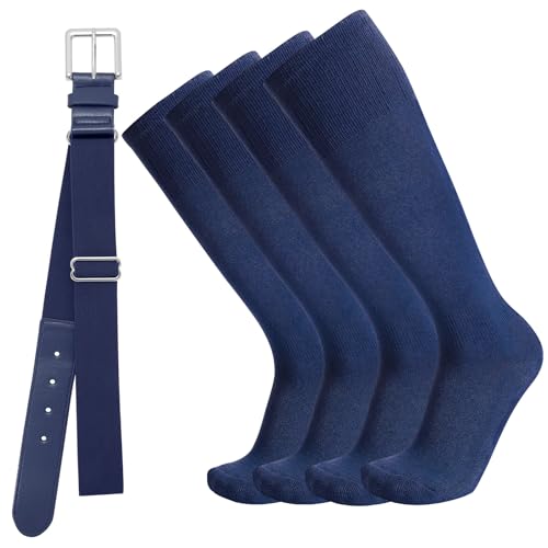 Baseball Socks and Belt Combo for Youth Adult - Softball Sock and Belt for Boys and Girls (Navy 2 Pairs of Socks & 1 Belt)