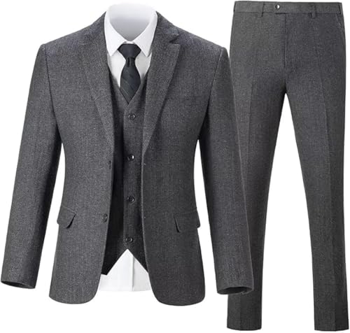 Retro Tweed Herringbone 3 Piece Suit Men's Slim Fit Suits Groom Tuxedos Prom Wedding Suits Jacket Blazer Vest Pants2