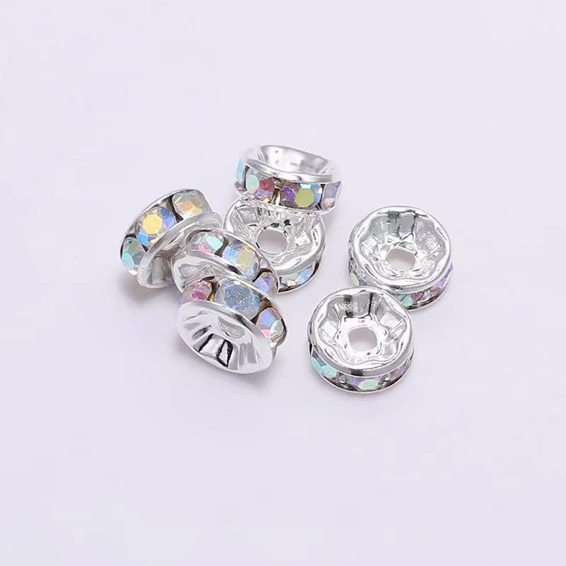 Miniatura 3 de 200 cuentas espaciadoras Rondelle de 0.315 pulgadas chapadas en plata, diamantes de imitación de cristal de color AB para hacer joyas, cuentas