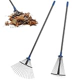 Harrms Gartenrechen Laubrechen, 18-zinkiger Metallrechen mit verstellbarem Kopf 25-45 cm, Rasenrechen Laubbesen mit ergonomischem Stiel 210 cm für müheloses Laubaufsammeln, Gartenabfälle beseitigen