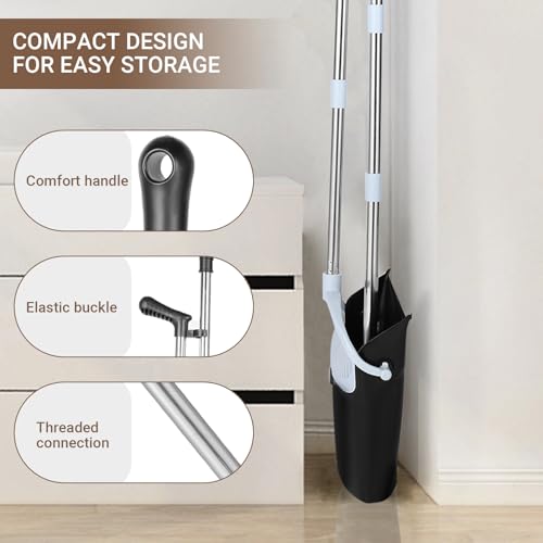 Besen und Kehrschaufel Set - Kehrschaufel mit langem Stiel 138 cm - Kunststoff und Edelstahl - Mit 8-teiliger Teleskopstange - Für Haushaltsreinigung, Büro, Terrasse (Schwarz-Weiß) – Bild 5
