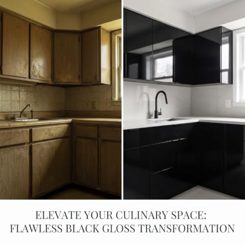 Image of HOME13 Glossy Black Wallpaper Peel & Stick Contact Paper Decorative Self Adhesive Vinyl Wallpaper for Kitchen Cabinet Furniture Countertop Waterproof (24inches By 48inches,Black Glossy)