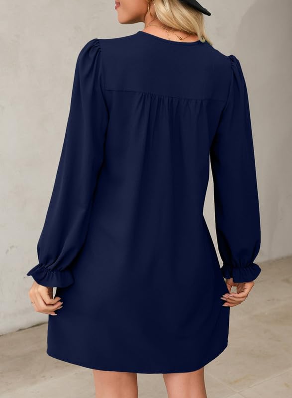 Image of Dokotoo Womens Casual Dress A-Line Ruffle Sleeve V Neck Midi Dress 2025 Fashion Pleated Flowy Sundress Loose Shirt Dresses