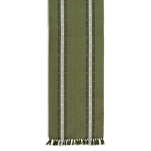 DII Fringe Striped Table Top, Cotton, Dobby Olive, Table Runner, 14 x 108 cm, Table Runner, 14x108" - Image 2