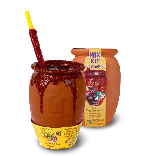 Cantarito Loco Original, Mexican Drink Kit, 16 oz Clay Jars, 4-Pack, Traditional Cocktail Mix Set