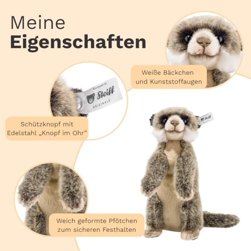 Steiff Kuscheltier Erdmännchen Baby, Süßes Stofftier mit Kunststoffaugen, Kinder, Jungen & Mädchen, Plüschtier 22 cm, Braun, 069871