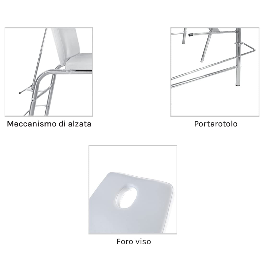 Lettino Massaggio Fisso Professionale con Testata Regolabile e Asta Porta Rotolo (MT2201)