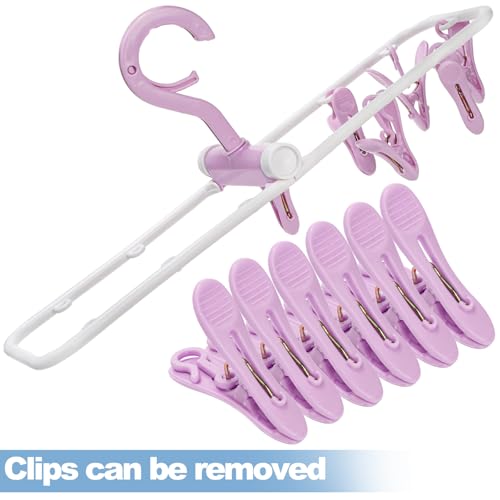 Suwimut 6 Pack Clothes Drying Rack, Small Folding Portable Underwear Hangers with 12 Clips, Plastic Laundry Clip and Drip Drying Hanger with 360° Rotatable Hook for Socks Towels Bras Clothes Gloves - Thumbnail 4