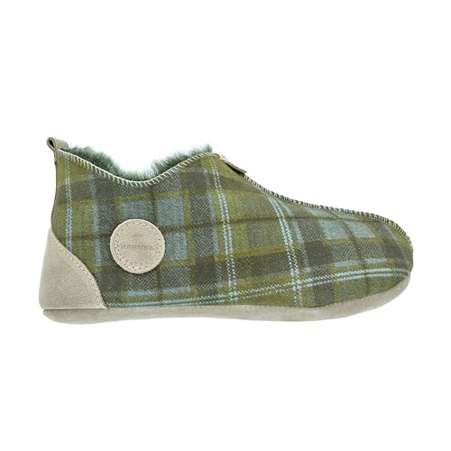 Vanuba Handgemacht Lammfell Hausschuhe Damen Winter Oxford Tartan Warme Hausschuhe Geschlossen - Pantoffeln Damen - Hüttenschuhe 39 Grün