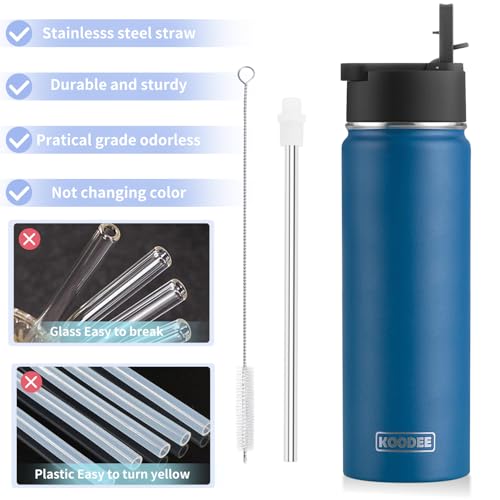 Image of koodee 2 Pack Water Bottle 26 oz Stainless Steel Insulated Water Bottle With Straw Reusable BPA Free,Sports Water Bottle for Boys(Navy-Grass Green)