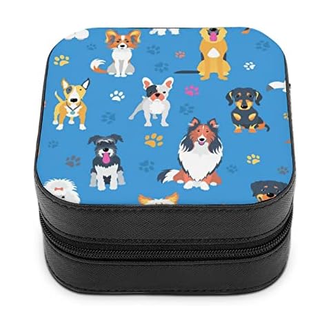 Travel Jewelry Box Dogs Pattern Portable Jewelry Organizer Zippers Jewelry Case Cover