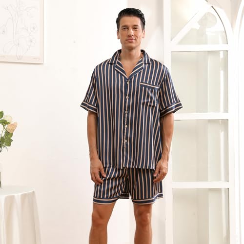 Men's Silk Satin Pajama Sets,Button-Down Loungewear,V-Neck Mens Pj Sets with Pocket M-XXL2