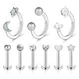 6 piezas piercing tragus pendientes y 3 piezas herradura anillo en un conjunto, color: plata; Ven con una bolsa de terciopelo de regalo gratis.