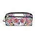 Produktbild für Student Boy Girl Keepers Kosmetische Schminktasche Bleistiftetui Stift Schreibwaren Tasche Schädel Blumen Bunte Reißverschlusstasche Geldbörse