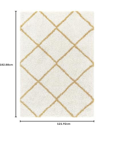 Image of Handmade Shaggy Fur Rectangular Rugs And Carpet For Bedroom, Living Room (4X6Feet, Ivory & Gold)
