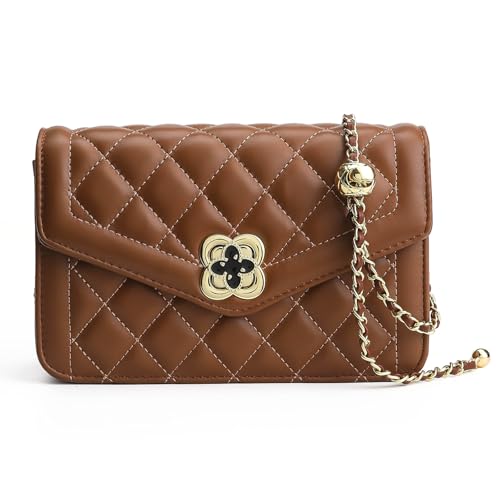 Image of Quilted Leather Crossbody Bags for Women Trendy Ladies Shoulder Purse Satchel HandBag with Chain Strap
