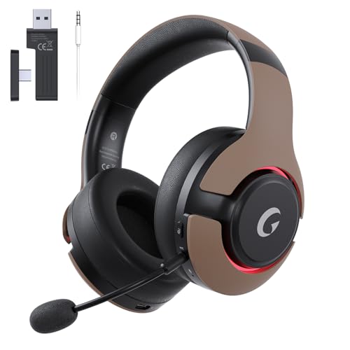 Gtheos Wireless Gaming Headset for ps5, ps4, Elden Ring, PC, Mac, Switch, Bluetooth 5.3 Gaming Headphones with Noise Canceling Microphone, 45H Battery, RGB Light, Camel