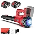 Leaf Blower Cordless with 2 x 4.0Ah Battery and Charger, 160MPH/580CFM High Power Lightweight Handheld Electric Leaf Blowers with 2 Extended Tubes for Lawn,Yard Garden, Leaves, Dust, Snow Care (Red)