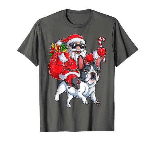 Christmas Santa Claus Riding French Bulldog Xmas Boys Dog T-Shirt