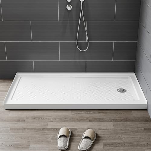 Image of HOROW 60 inch x 30 inch Shower Base, Right Drain Shower Pan, Low Profile Acrylic Base with Reinforced Fiberglass, Non-Slip Surface, Stainless Steel Drain Cover, Leak-Resistant for Bathroom