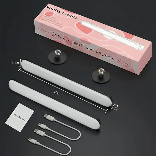Image of Benreom 2 Pack Wireless Vanity Lights for Mirror, Rechargeable Battery Operated Makeup Light, Adjustable Light Bar, Magnetic Stick on LED Lighting Bathroom Decor Accessories, Black