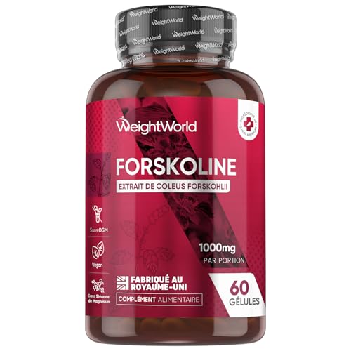 Forskoline Gélules 1000mg 60 Gélules Vegan - Extrait De Coleus Forskohlii - Forskolin sans OGM ni Stéarate de Magnésium & sans Caféine - 1 Mois d'Approvisionnement - WeightWorld