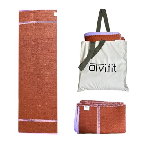 Image of Pure cotton anti-skid, machine wash Foldable Travel Friendly extra Cushioning yoga mat with cotton Carry bag 73inches x 24inches, 8mm thickness 8mm Unisex (Brown)