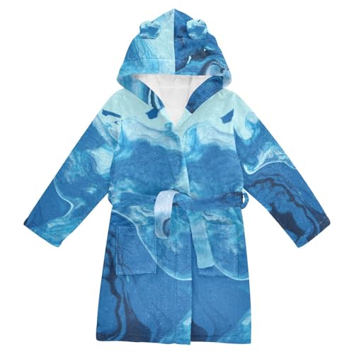 GuoChe Bathrobes For Girls Green Blue Marble Texture Hooded Pajamas