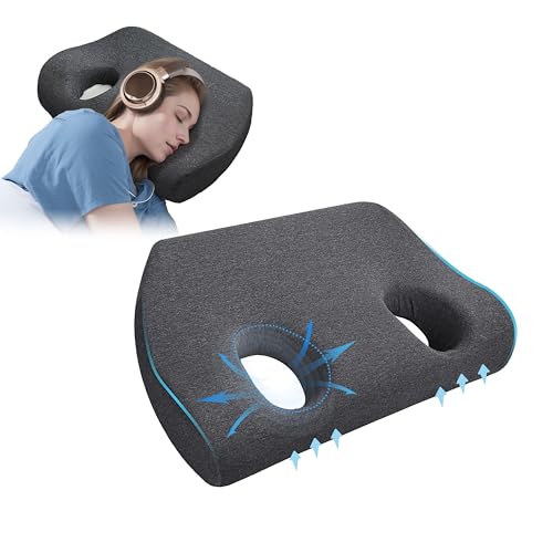 Daneey Piercing Pillow for Side Sleepers with Ear Hole Memory Foam Ear Pillows with Holes for Ear Pain, Ear Piercing Pillow for Ear Pain, Grey Washable Cover