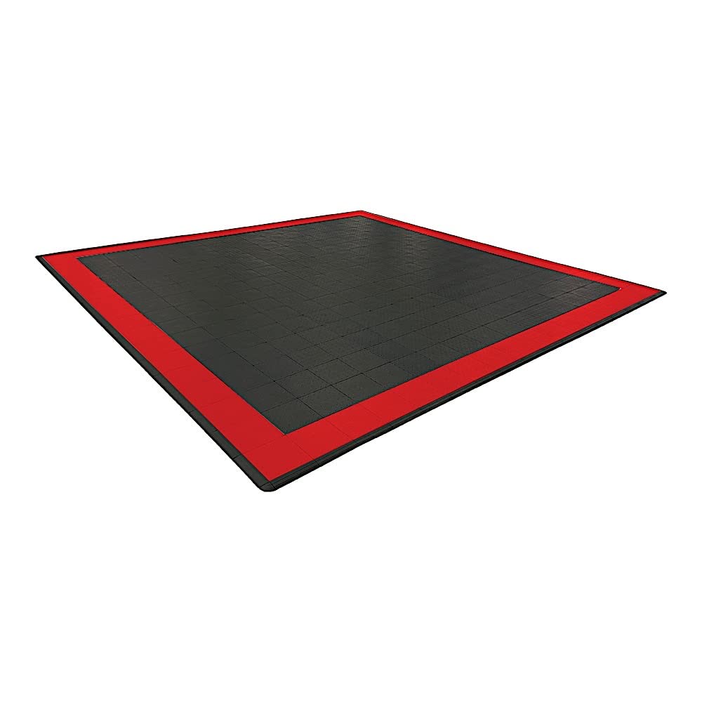 Speedway Garage Floor Mat Kit for 2-Car, Large, Black/Red