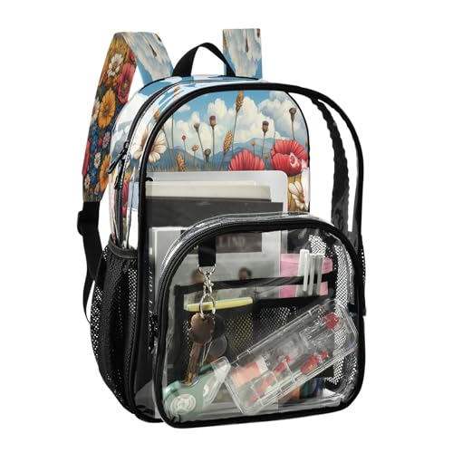 Colorful Wildflowers Clear Backpack - Stadium Approved Large 15.7-inch Waterproof Transparent Bag for Sports, Concerts, Work, Travel#1882