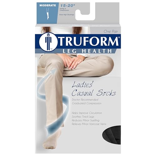 Image of Truform Compression Socks, 15-20 mmHg, Ladies Gym Socks, Knee High Over Calf Length, Tan, Large