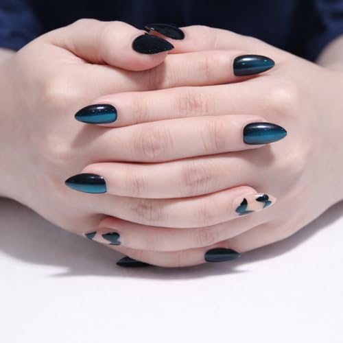 Image of SUSA SOUL24 Pcs ReusablePress On Nails Fake Nails with Glue and Kit| Midnight Aurora ButterfliesHigh Gloss Press On Nails | ABS Material UV Protected Long Lasting Finish | Reusable Customizable Nail Kit |Almond Nails salon fresh look (Green - Medium Almond)