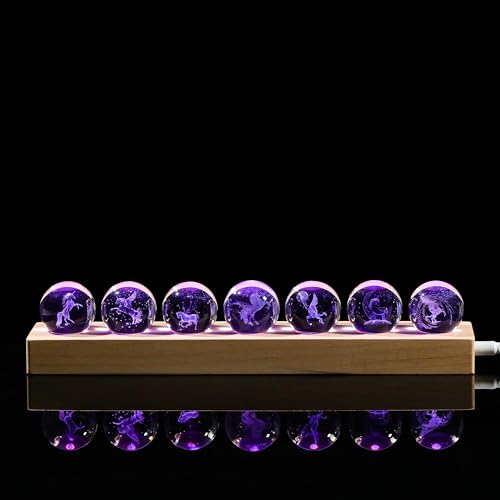 Image of Qianwei 3D Crystal Ball Unicorn Gifts for Women Men - 7pcs Unicorn Decor Glass Figurines Statue Stuff for Room Decorations Birthday for Lovers Keepsake Paperweight