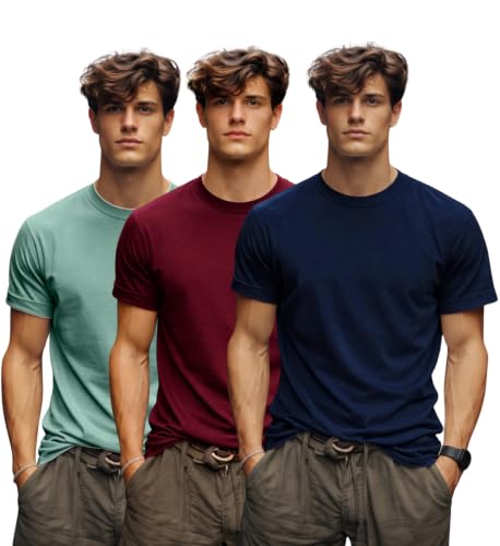 Image of INKKR Men's Solid Round Neck Half Sleeve Classic Cotton Bio-wash T-Shirt Combo | Crew Neck Cotton Tshirt for Men Combo