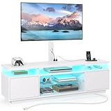 Rolanstar - Mueble de TV con soporte y toma de corriente (130 cm, para TV de 32" / 45" / 55" / 60" / 65" / 70" - Centro de entretenimiento moderno con espacio de almacenamiento y luces LED