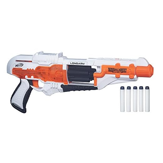 Longarm Nerf Doomlands Toy Blaster with Flip-Open Drum and 5 Official Nerf Doomlands Elite Darts for Kids, Teens, and Adults