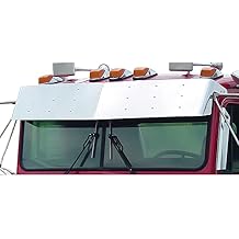 RealTruck RoadWorks 12" Drop Visor Stainless Steel Polished for Kenworth with Flat Windshield