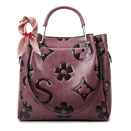 Lyxora Floral Embossed Handbag,Women's Floral Embossed Tote Bag,Elegant Ditsy Florals Bow Pattern PU Leather Vintage