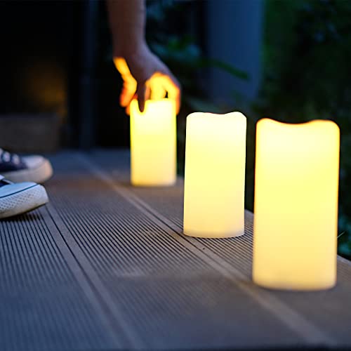 Image of NONNO&ZGF 3X 6'' Outdoor Waterproof Flameless Candles, 3 Pack, Warm White LED Resin Rainproof Pillar Battery Plastic Candle with Remote Control /Timer.