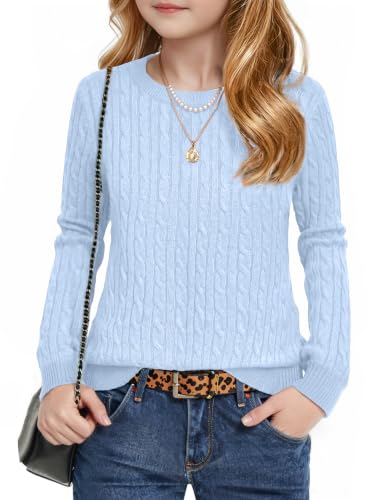 Image of Arshiner Girls Sweaters Long Sleeve Crew Neck Pullover Sweater Jumper Tops