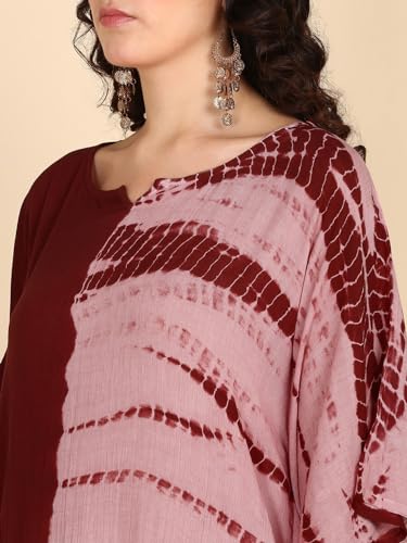 Image of Maaesa Women Handcrafted Tie & Dye Rayon Crepe Kaftan Dress | Casual Wear | Flowy Kaftan Style | Lightweight & Breathable Fabric